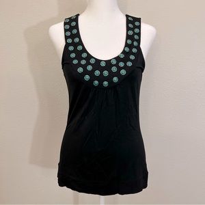 White House Black Market black tank w/green jewels, size XS
